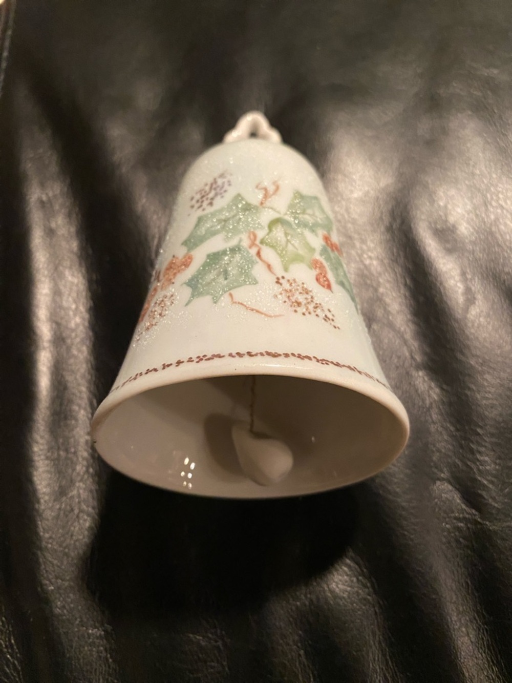 Vintage Porcelain Holiday Bell with Holly Design.